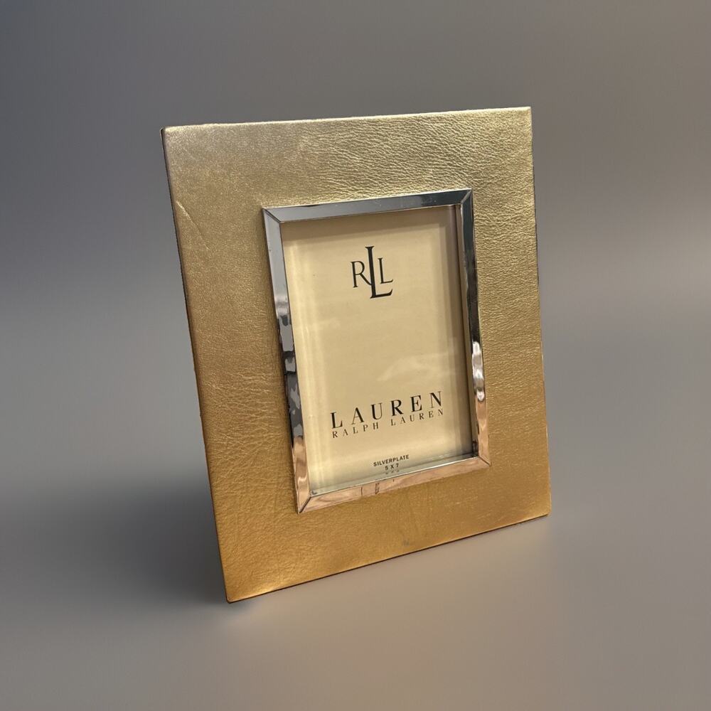 Vintage Ralph Lauren Mayfield Gold Leather Picture Frame 5x7 Silverplate